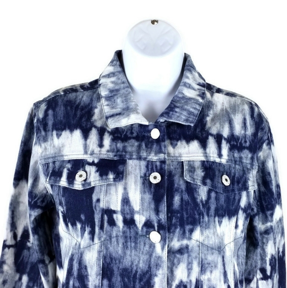 1 Bliss Lane Blue White Tie Dye Print Denim Jacket Womens Size Medium NWOT - Picture 5 of 12